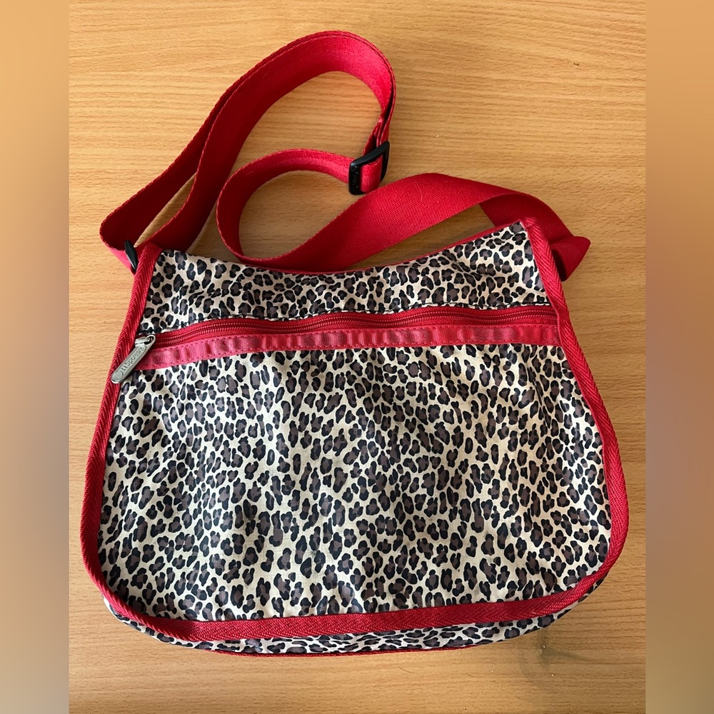 LESPORTSAC Deluxe Everyday Red Leopard Animal Print Cross Body Shoulder Bag